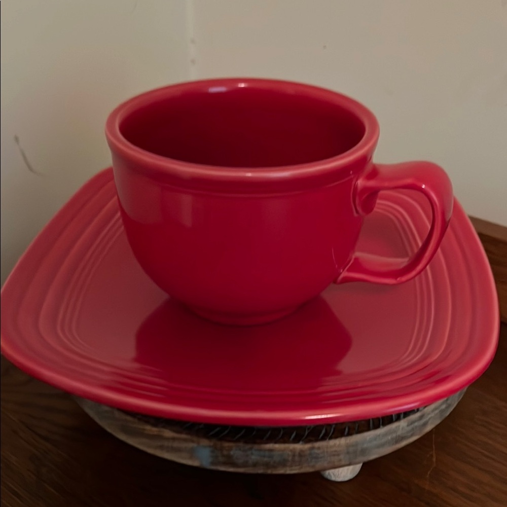 Fiesta ware Homer Laughlin Bold Red latte/soup cup and plate